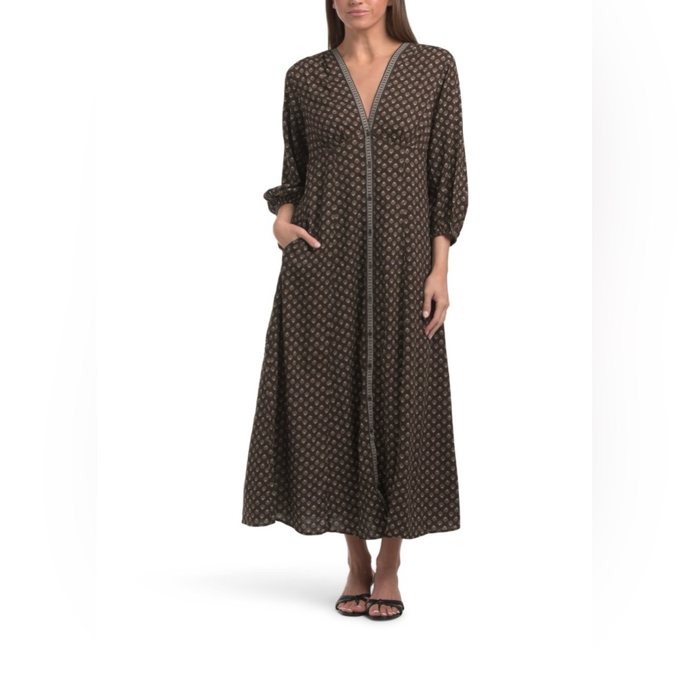 NWT Boho Max Studio Elegant Long Sleeve Patterned Maxi Midi Dress M and L